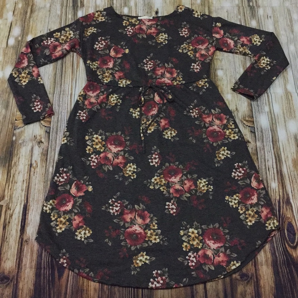 Gray Floral Cotton Midi Dress